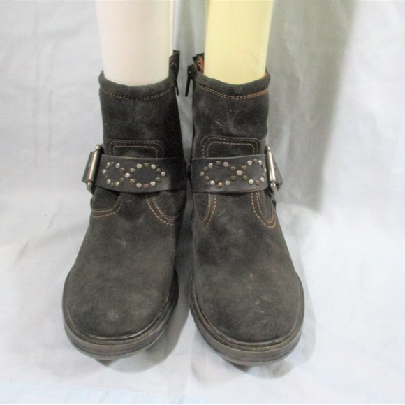 JOSEF SEIBEL Leather Booties Ankle Boots Shoes Buckle Stud CHARCOAL Boho Hipster - Picture 2 of 9